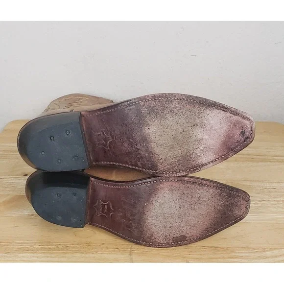 Old West Cowboy Cowgirl Boots Leather 7.0 Women's Cowgirl Tan Western LF1529 - Picture 6 of 7